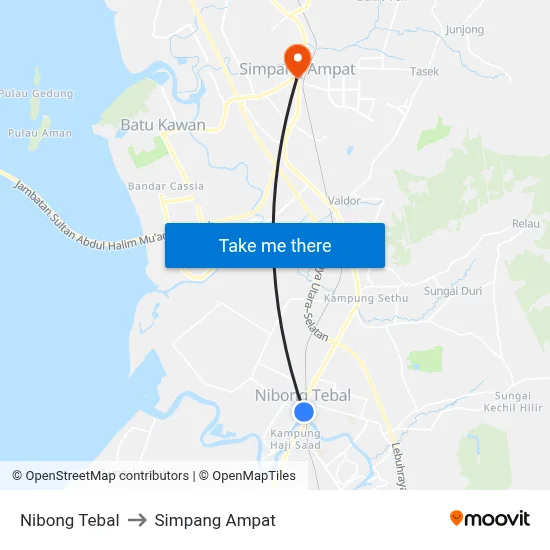 Nibong Tebal to Simpang Ampat map