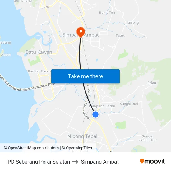 IPD Seberang Perai Selatan to Simpang Ampat map