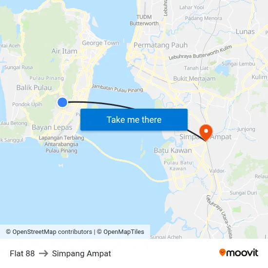 Flat 88 to Simpang Ampat map