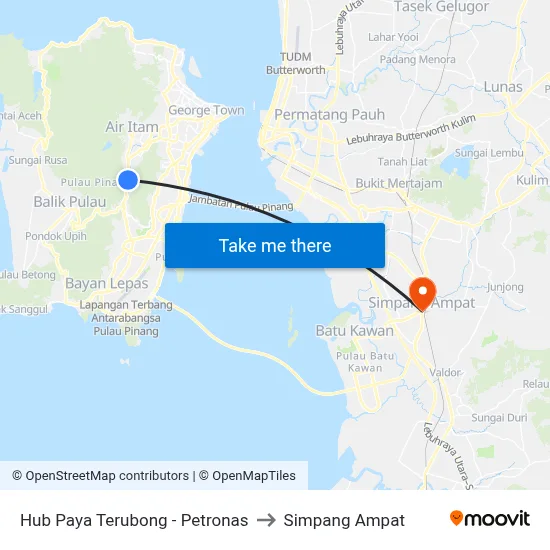 Hub Paya Terubong - Petronas to Simpang Ampat map