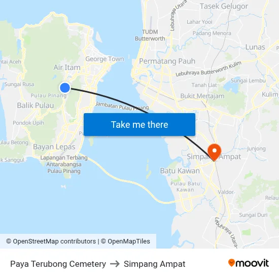 Paya Terubong Cemetery to Simpang Ampat map