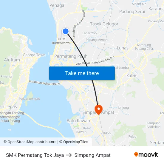 SMK Permatang Tok Jaya to Simpang Ampat map