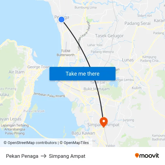 Pekan Penaga to Simpang Ampat map