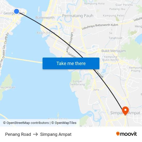 Penang Road to Simpang Ampat map