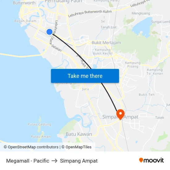 Megamall - Pacific to Simpang Ampat map