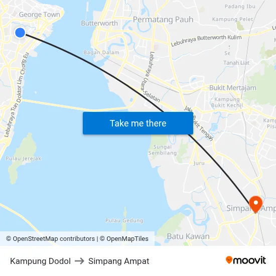 Kampung Dodol to Simpang Ampat map
