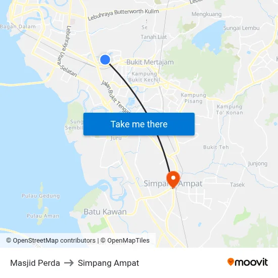 Masjid Perda to Simpang Ampat map