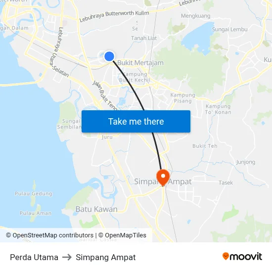 Perda Utama to Simpang Ampat map