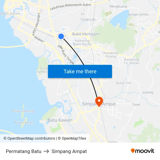 Permatang Batu to Simpang Ampat map