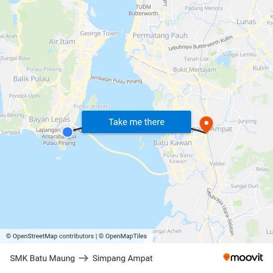 SMK Batu Maung to Simpang Ampat map