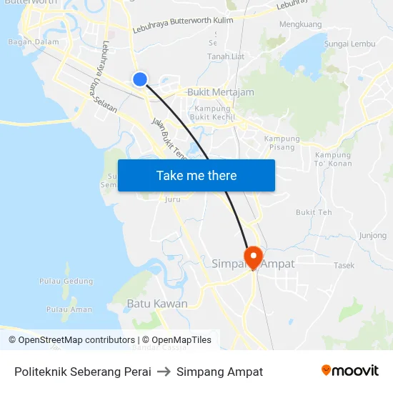 Politeknik Seberang Perai to Simpang Ampat map