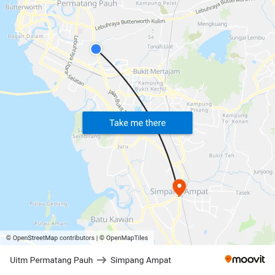 Uitm Permatang Pauh to Simpang Ampat map