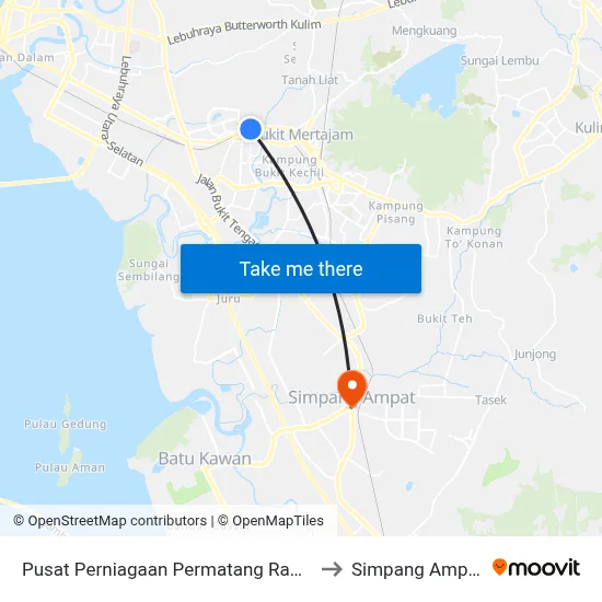 Pusat Perniagaan Permatang Rawa to Simpang Ampat map