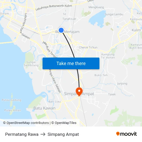 Permatang Rawa to Simpang Ampat map