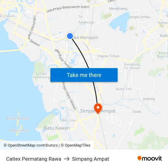 Caltex Permatang Rawa to Simpang Ampat map