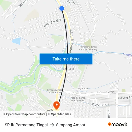 SRJK Permatang Tinggi to Simpang Ampat map