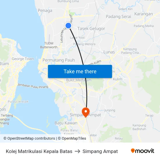 Kolej Matrikulasi Kepala Batas to Simpang Ampat map