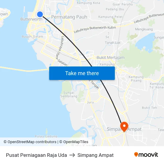 Pusat Perniagaan Raja Uda to Simpang Ampat map