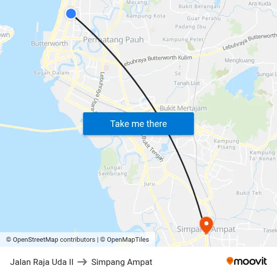 Jalan Raja Uda II to Simpang Ampat map