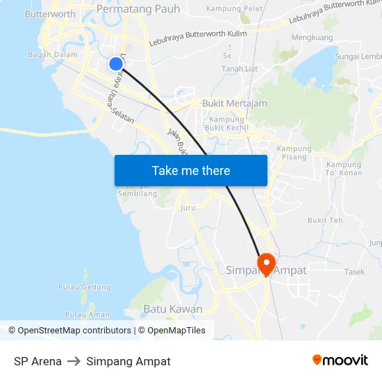 SP Arena to Simpang Ampat map