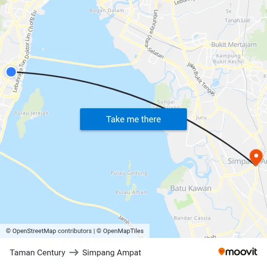Taman Century to Simpang Ampat map