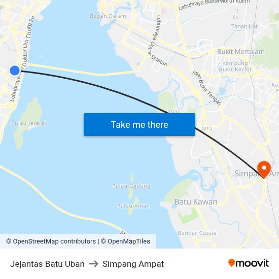 Jejantas Batu Uban to Simpang Ampat map