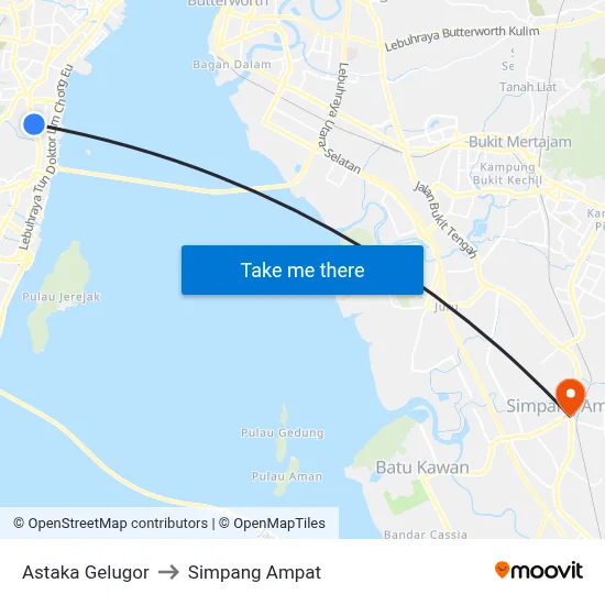 Astaka Gelugor to Simpang Ampat map