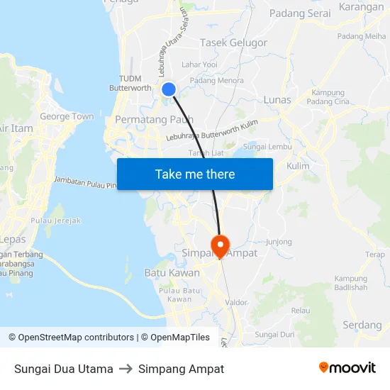 Sungai Dua Utama to Simpang Ampat map