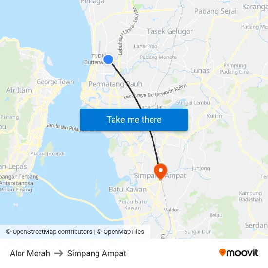 Alor Merah to Simpang Ampat map