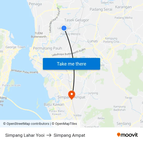 Simpang Lahar Yooi to Simpang Ampat map