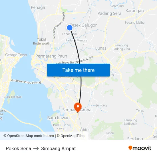Pokok Sena to Simpang Ampat map