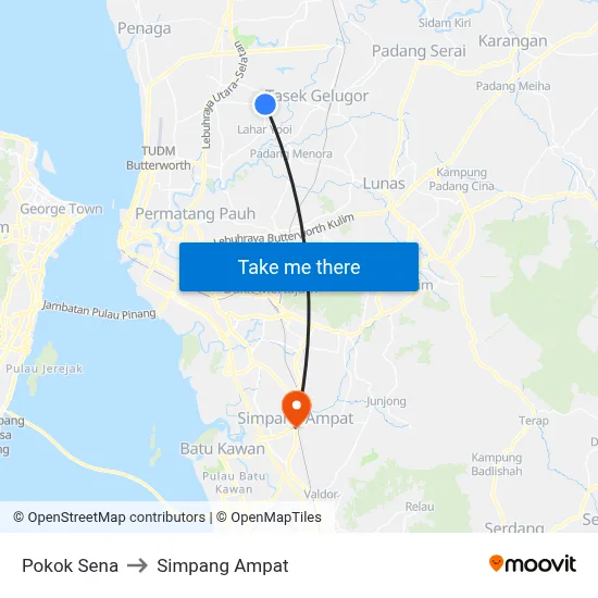 Pokok Sena to Simpang Ampat map