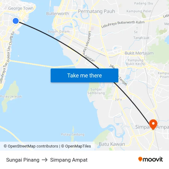 Sungai Pinang to Simpang Ampat map