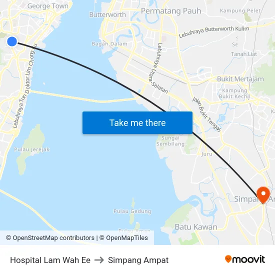 Hospital Lam Wah Ee to Simpang Ampat map