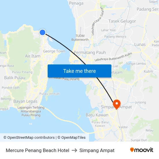 Mercure Penang Beach Hotel to Simpang Ampat map