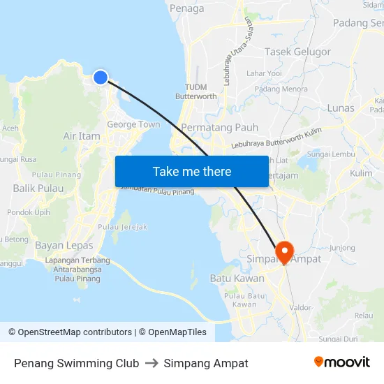 Penang Swimming Club to Simpang Ampat map