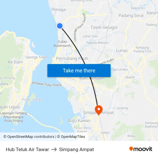 Hub Teluk Air Tawar to Simpang Ampat map
