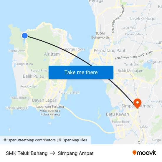SMK Teluk Bahang to Simpang Ampat map