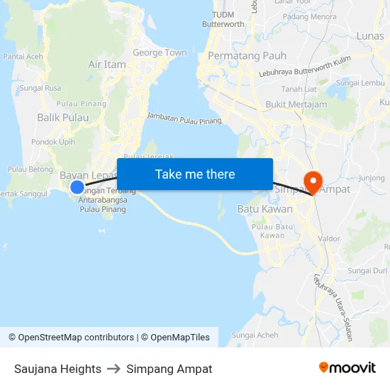 Saujana Heights to Simpang Ampat map