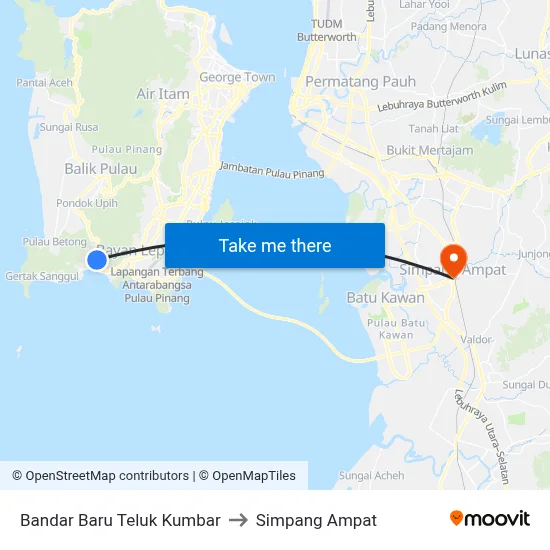 Bandar Baru Teluk Kumbar to Simpang Ampat map