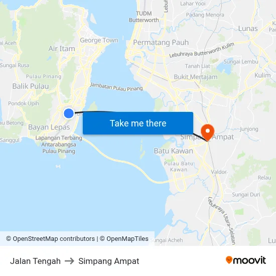 Jalan Tengah to Simpang Ampat map