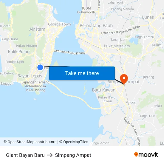 Giant Bayan Baru to Simpang Ampat map