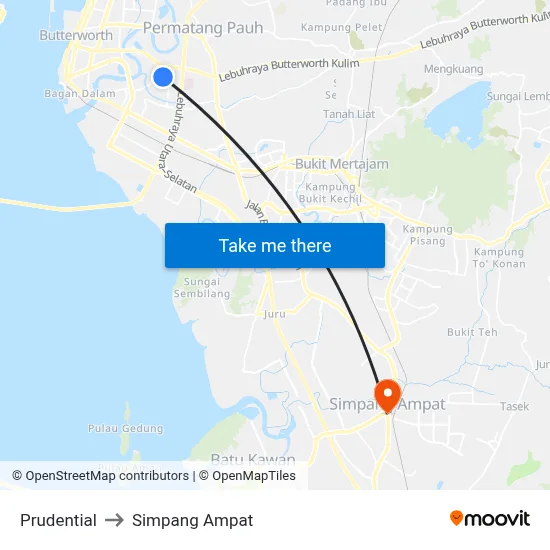 Prudential to Simpang Ampat map