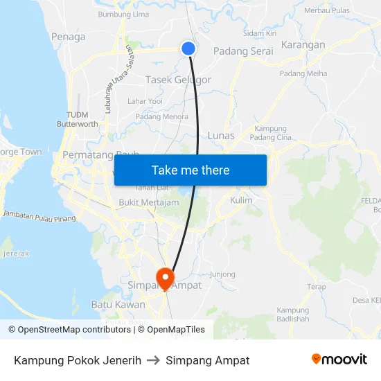 Kampung Pokok Jenerih to Simpang Ampat map