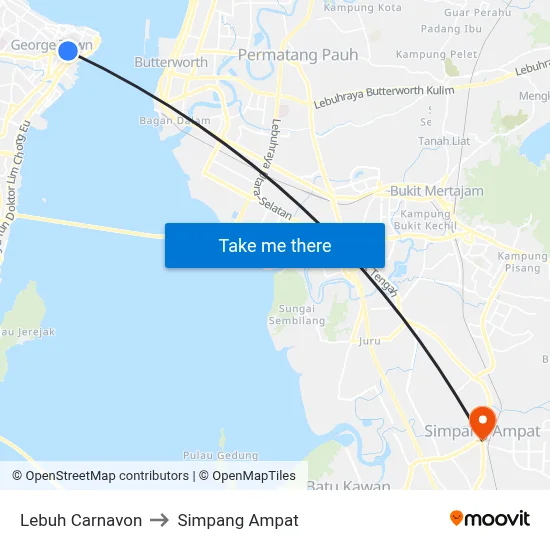 Lebuh Carnavon to Simpang Ampat map