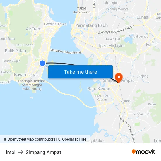 Intel to Simpang Ampat map