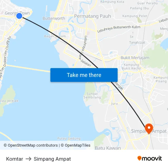 Komtar to Simpang Ampat map