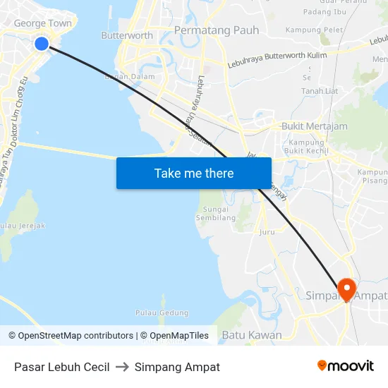 Pasar Lebuh Cecil to Simpang Ampat map