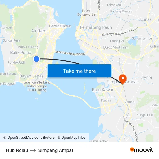 Hub Relau to Simpang Ampat map