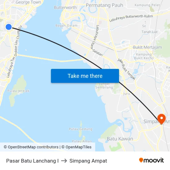 Pasar Batu Lanchang I to Simpang Ampat map
